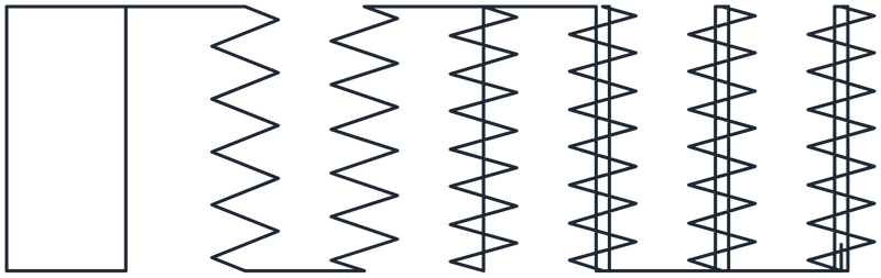 Bartack ramp for 25 mm webbings stitch pattern, 65.5 x 20.0 mm